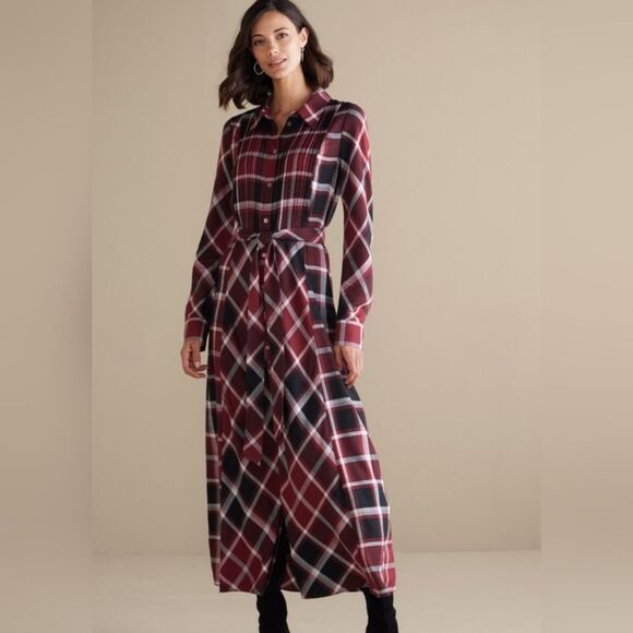 Soft Surroundings Gayle Tartan Plaid Belted Maxi Dress NWT Petite and Plus Sizes - Picture 3 of 5
